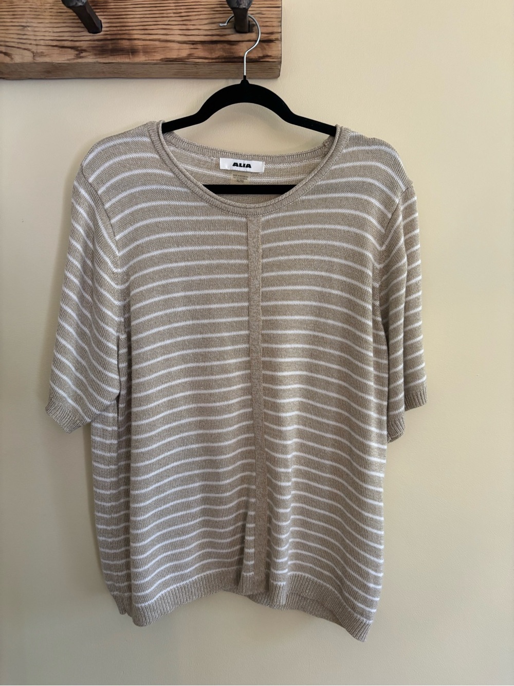 134.) Alia Cream & White Striped Short-Sleeve Knit Top